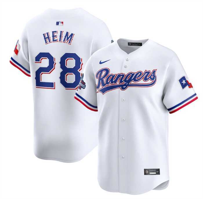 Mens Texas Rangers #28 Jonah Heim White 2023 World Series Champions Stitched Baseball Jersey Dzhi